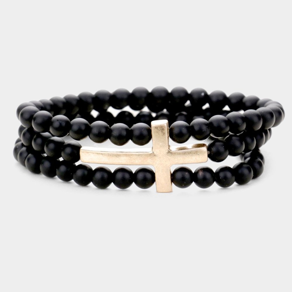 • Metal Cross Accented Triple Layered bracelet